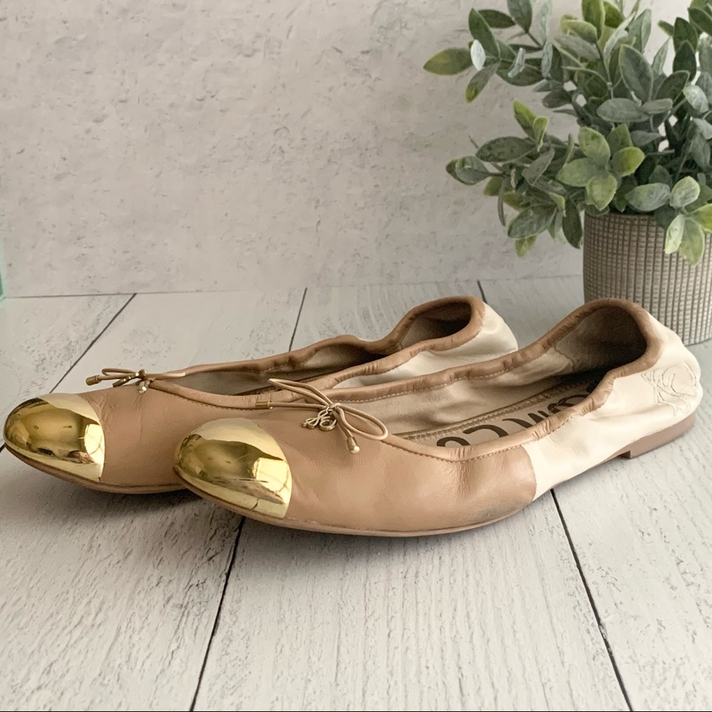 Sam Edelman Two Toned Gold Cap Toe Flats - Picture 3 of 10